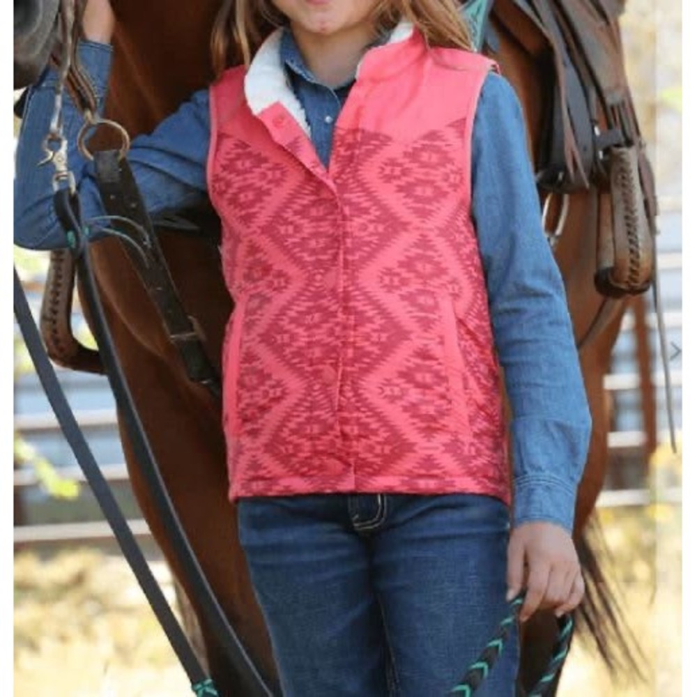 Cruel‎ Girl Aztec Print Western Fleece Lined Vest Coral Size S (6/7) Outdoor